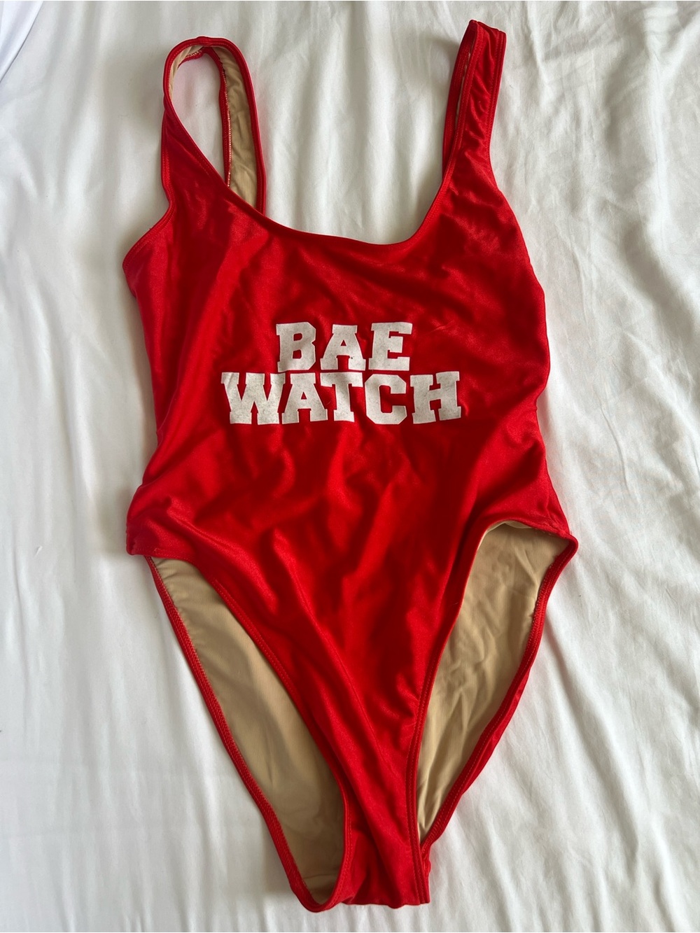 American Apparel Red 'BAE WATCH' One-Piece Swimsuit